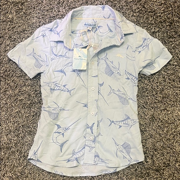NWT Tommy Bahama Boys Fish Print Shirt Size 5/6 – Ocean-Inspired Button-Up! - Picture 1 of 8